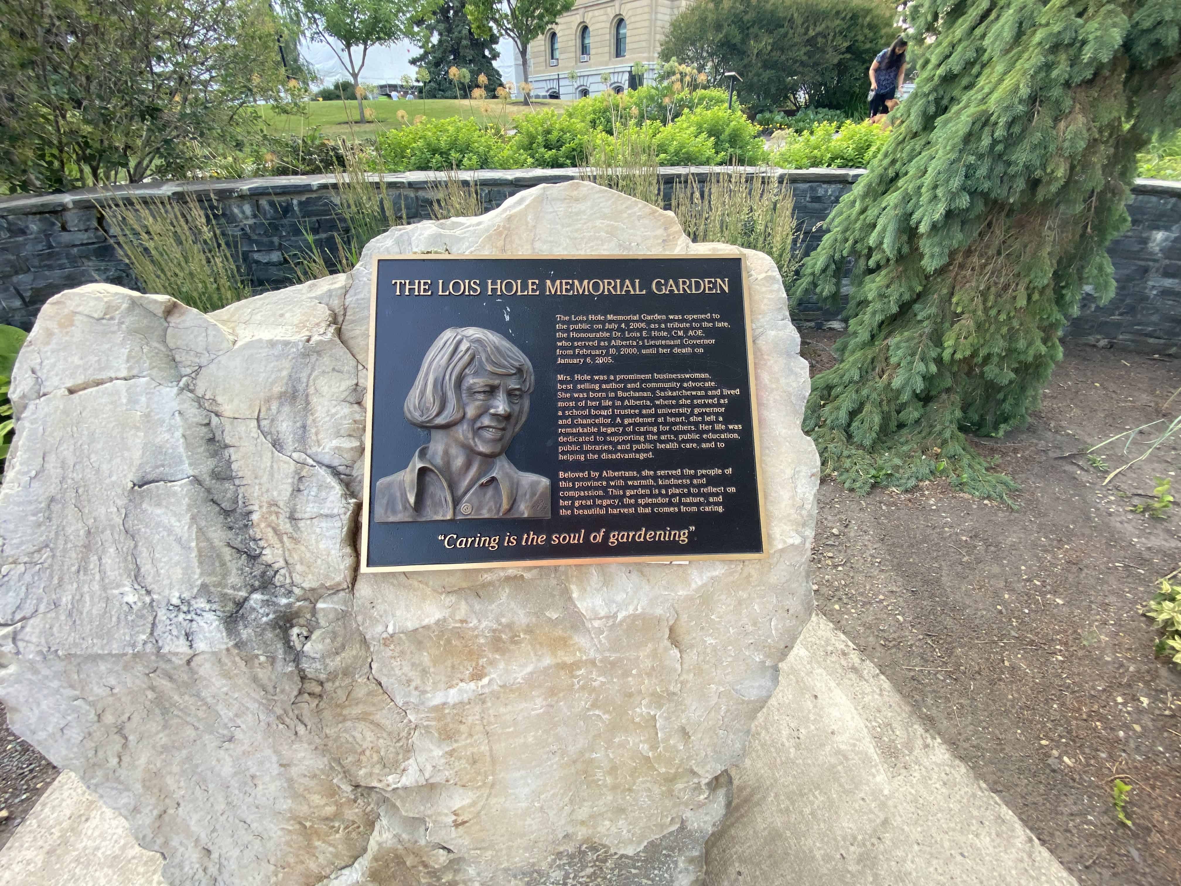 Lois Hole Garden plaque on Alberta Legislature Grounds in Edmonton