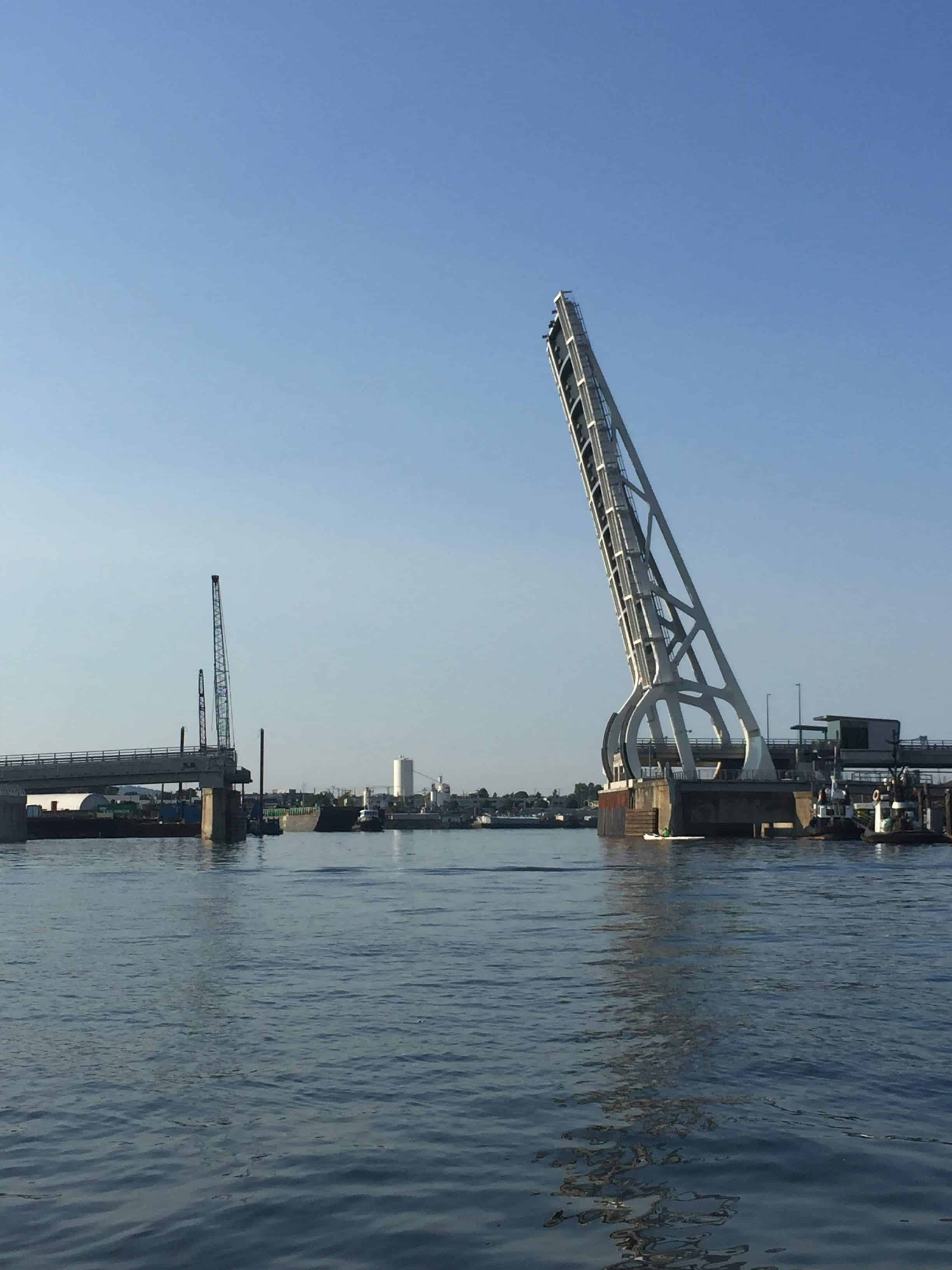 Water taxi Gorge tour, looking at Johnson Street bridge, which is up!