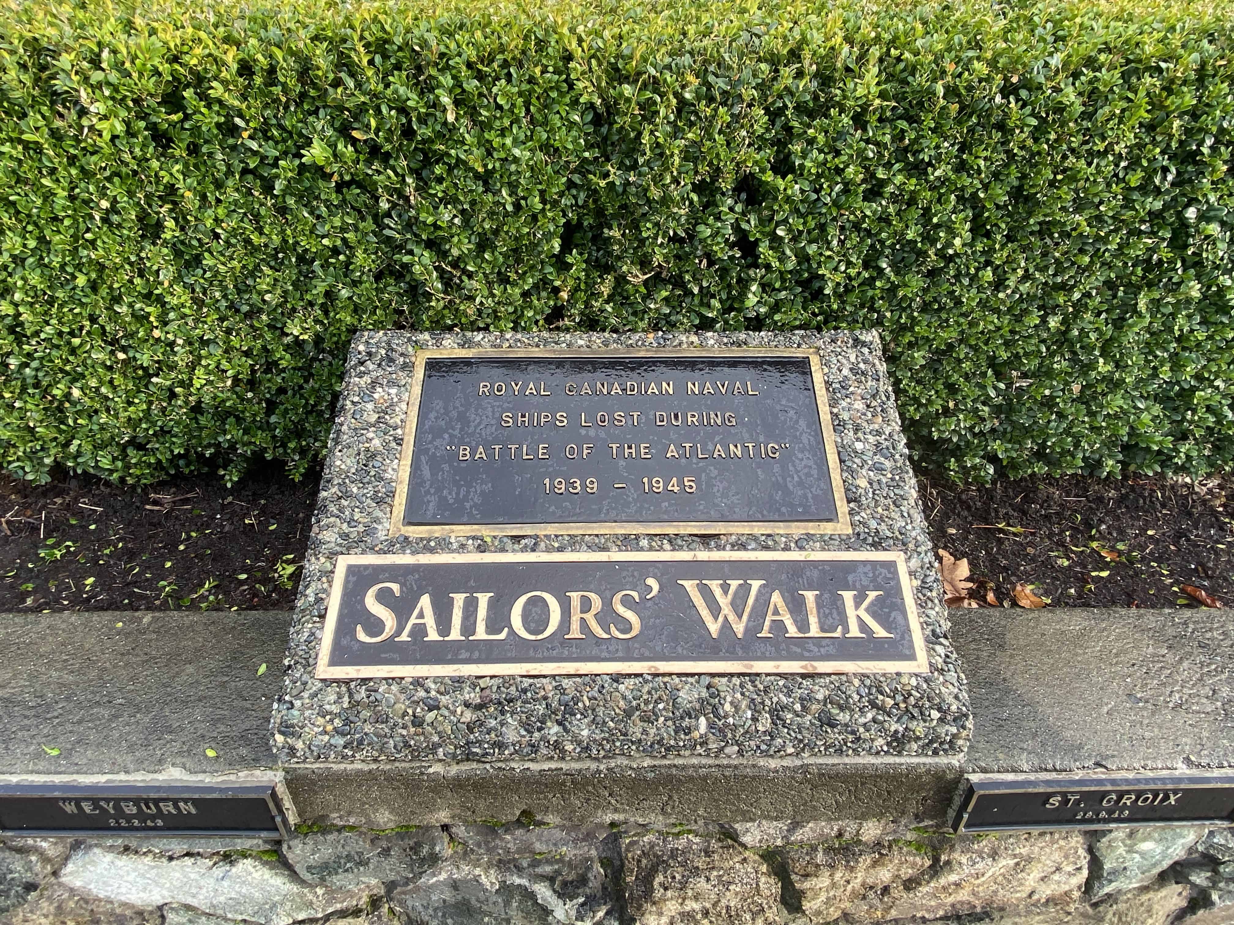 Sailors' Walk monument in Memorial Park, where the Remembrance Day ceremonies are held in Esquimalt.  This park is very close to downtown Victoria, straight down Esquimalt Road.  