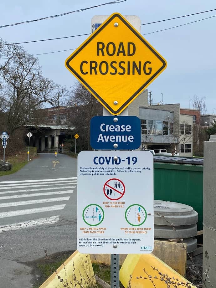 Road crossing signage on Galloping Goose trail