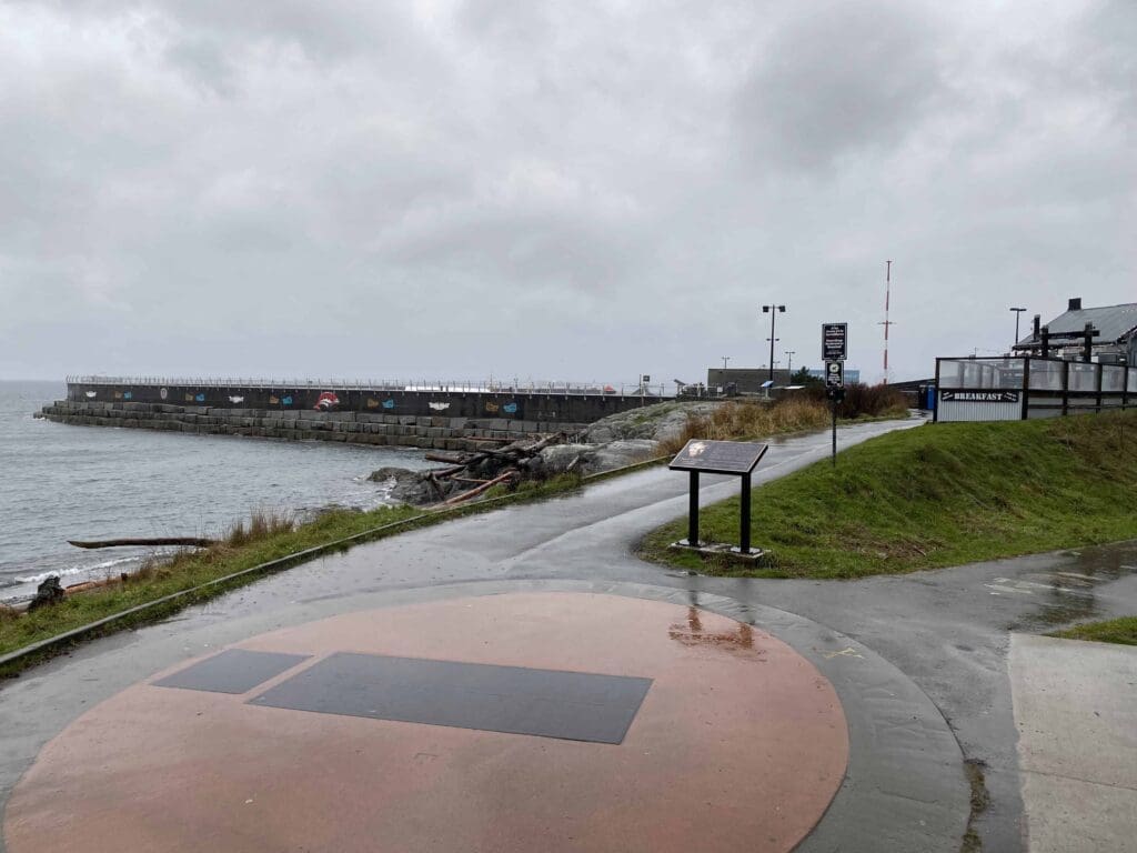 The Sun Dial at Ogden Point, with the breakwater in the distance