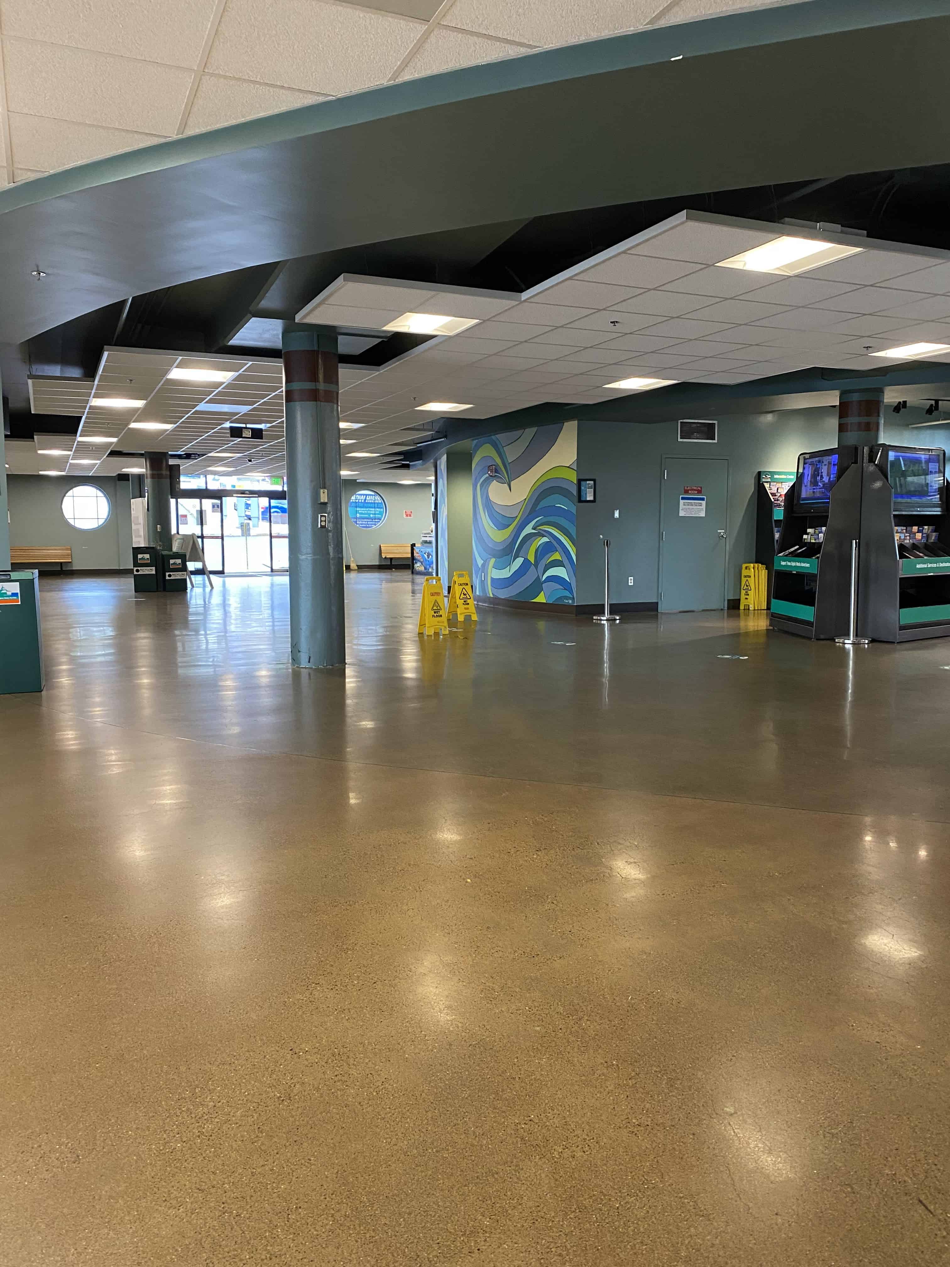 In Bainbridge Island Ferry Terminal waiting for our bus