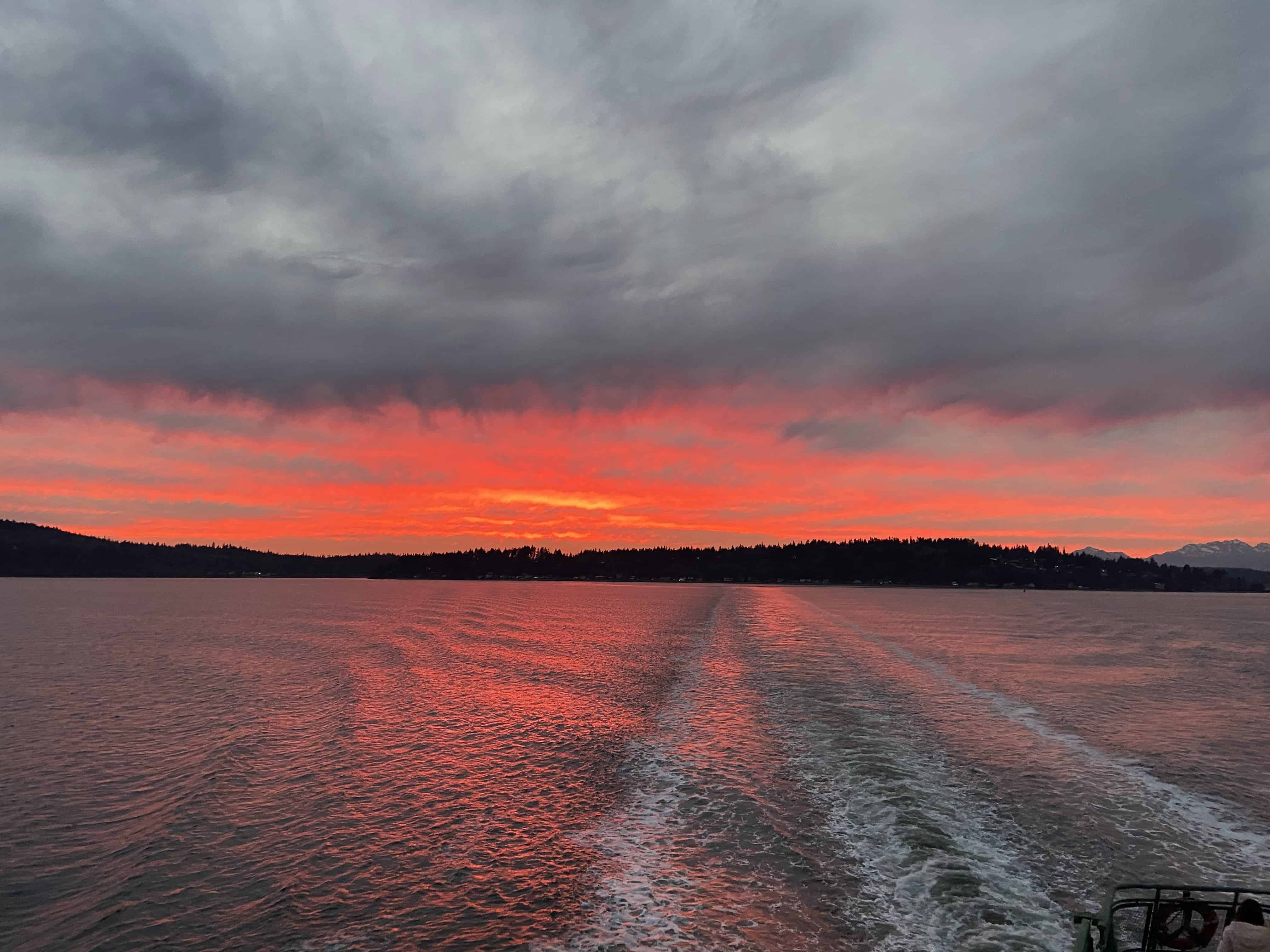 Leaving Bainbridge Island with sunset behind us