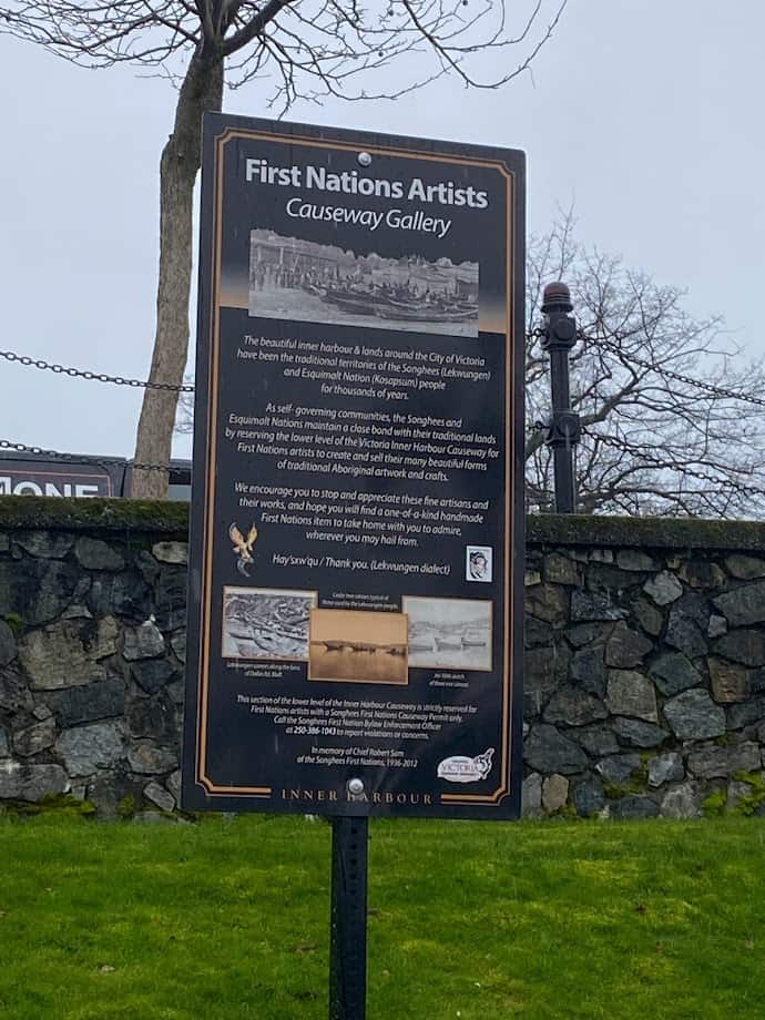 First Nations Artists signage on Victoria inner harbour walkway
