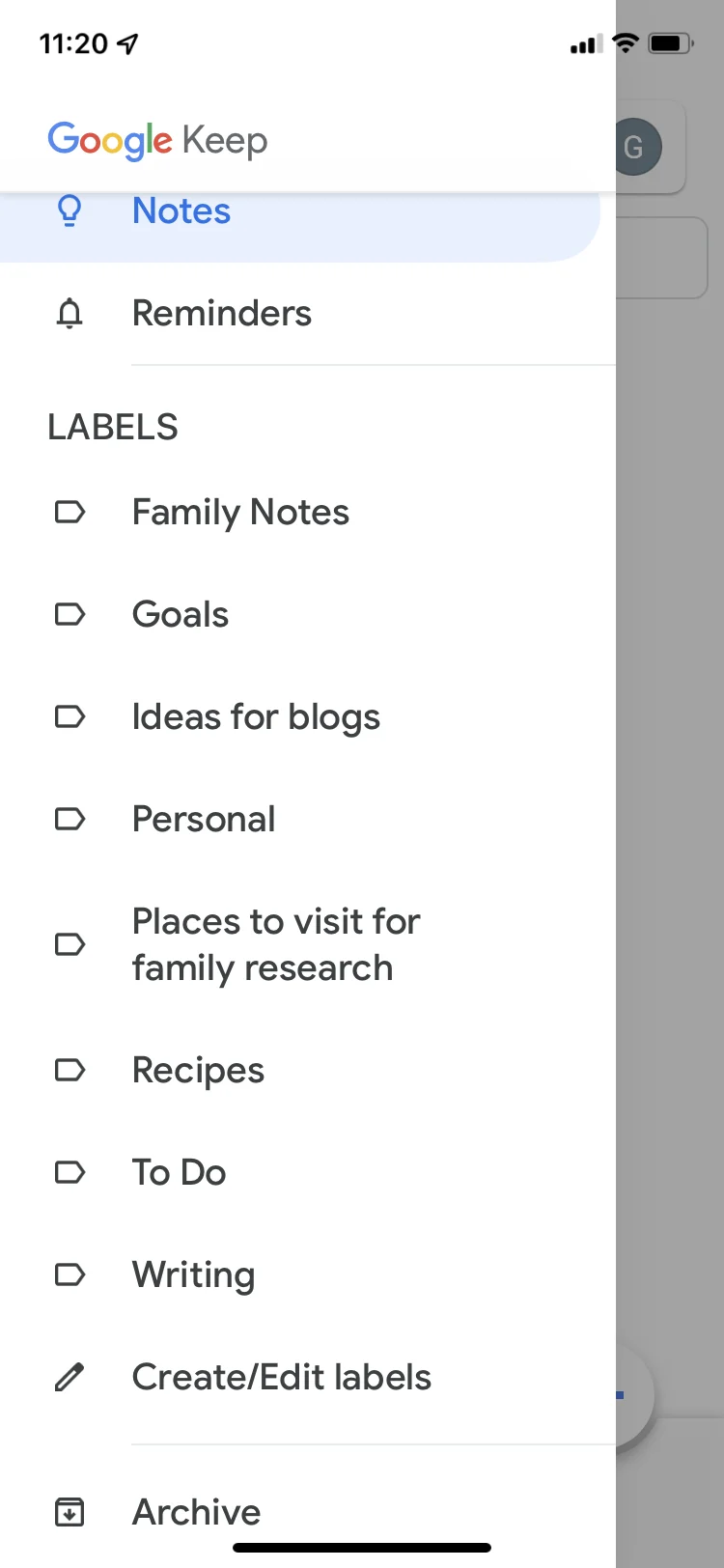 Google Keep - Genealogy research tools