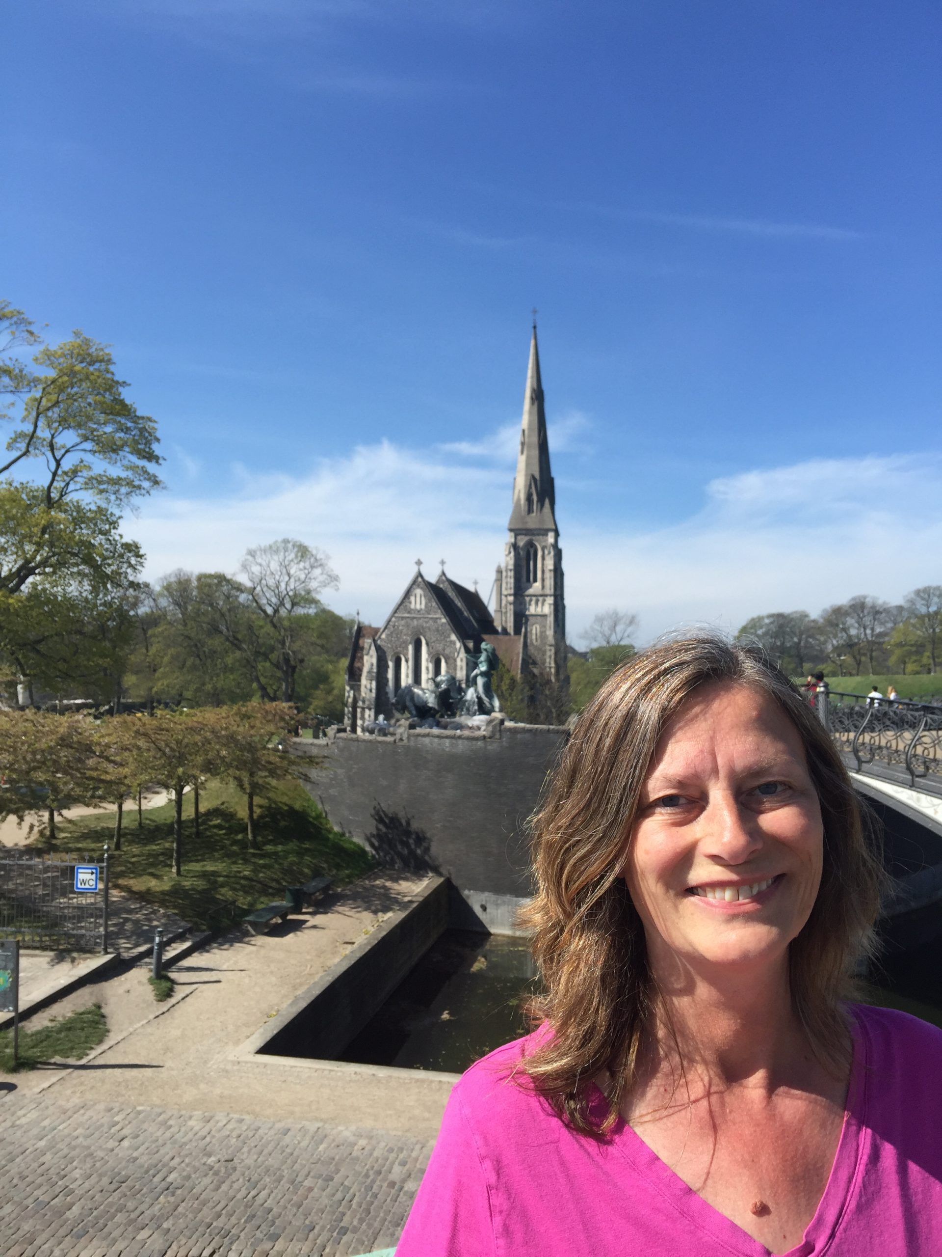 Gail in front of St. Alban's Church - Things to do with only 3 Days in Copenhagen Denmark