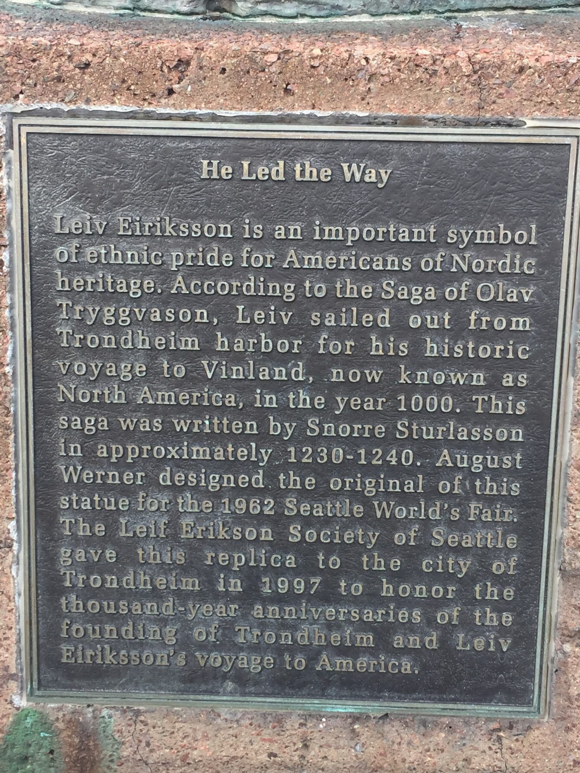 Leiv Eiriksson Statue and Plaque - 3 Days in Trondheim Norway