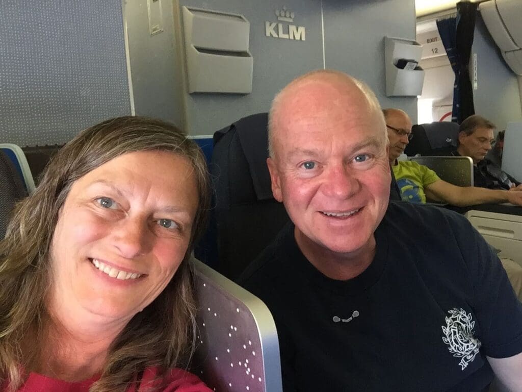 Gail and Paul travelling to Billund Denmark on KLM Airlines