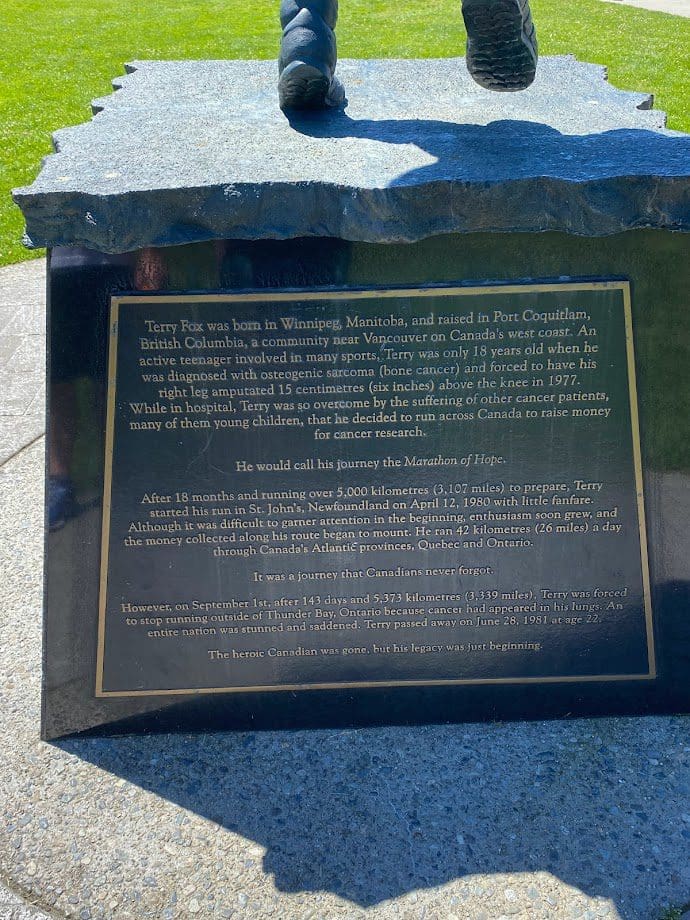 Description of Terry Fox, history and his journey "Marathon of Hope"