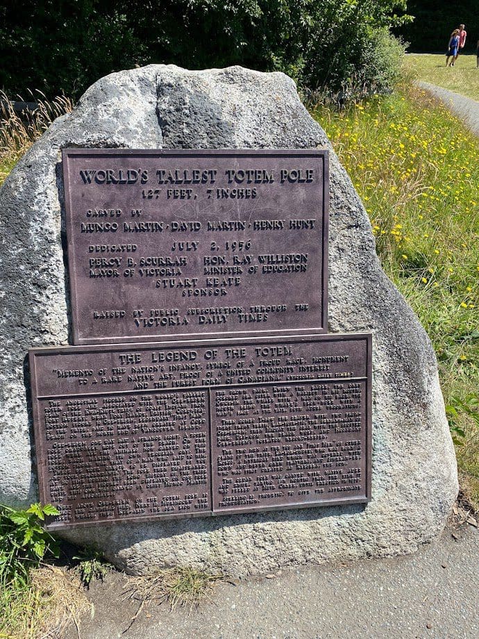Monument commemorating the date the Story Pole was erected (July 2, 1956), which was at the time the worlds tallest totem pole