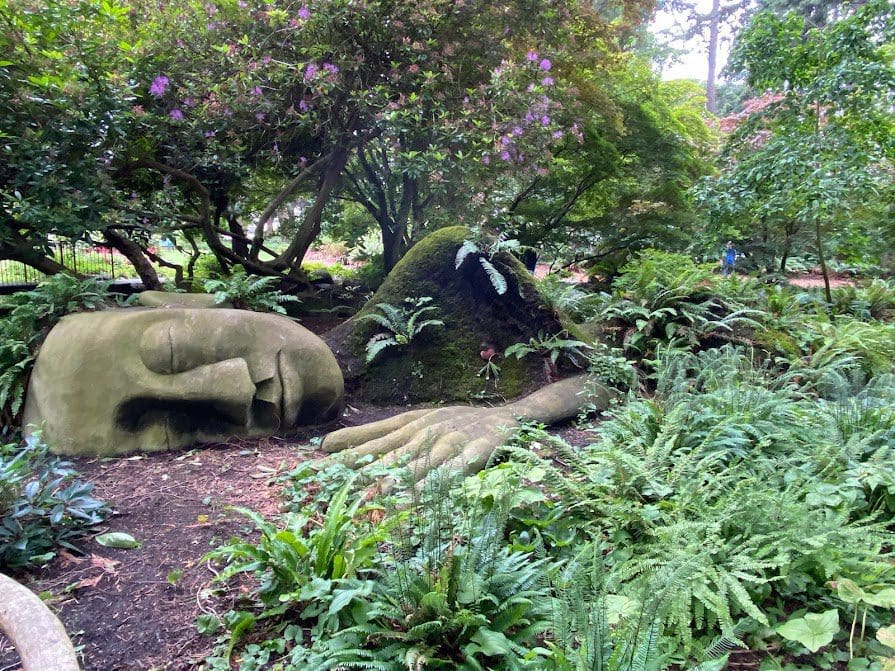 View of Moss Lady in Beacon Hill Park close up