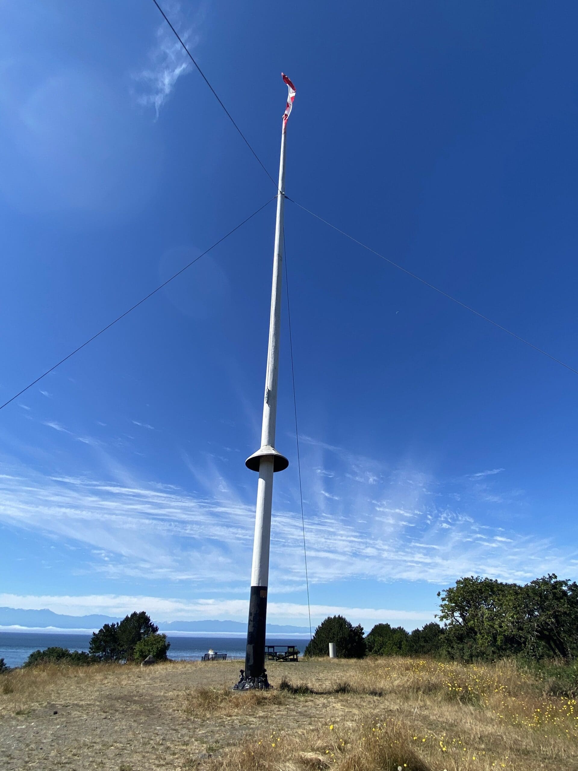 Canada Flag Pole with water in distance, standing atop Beacon Hill.