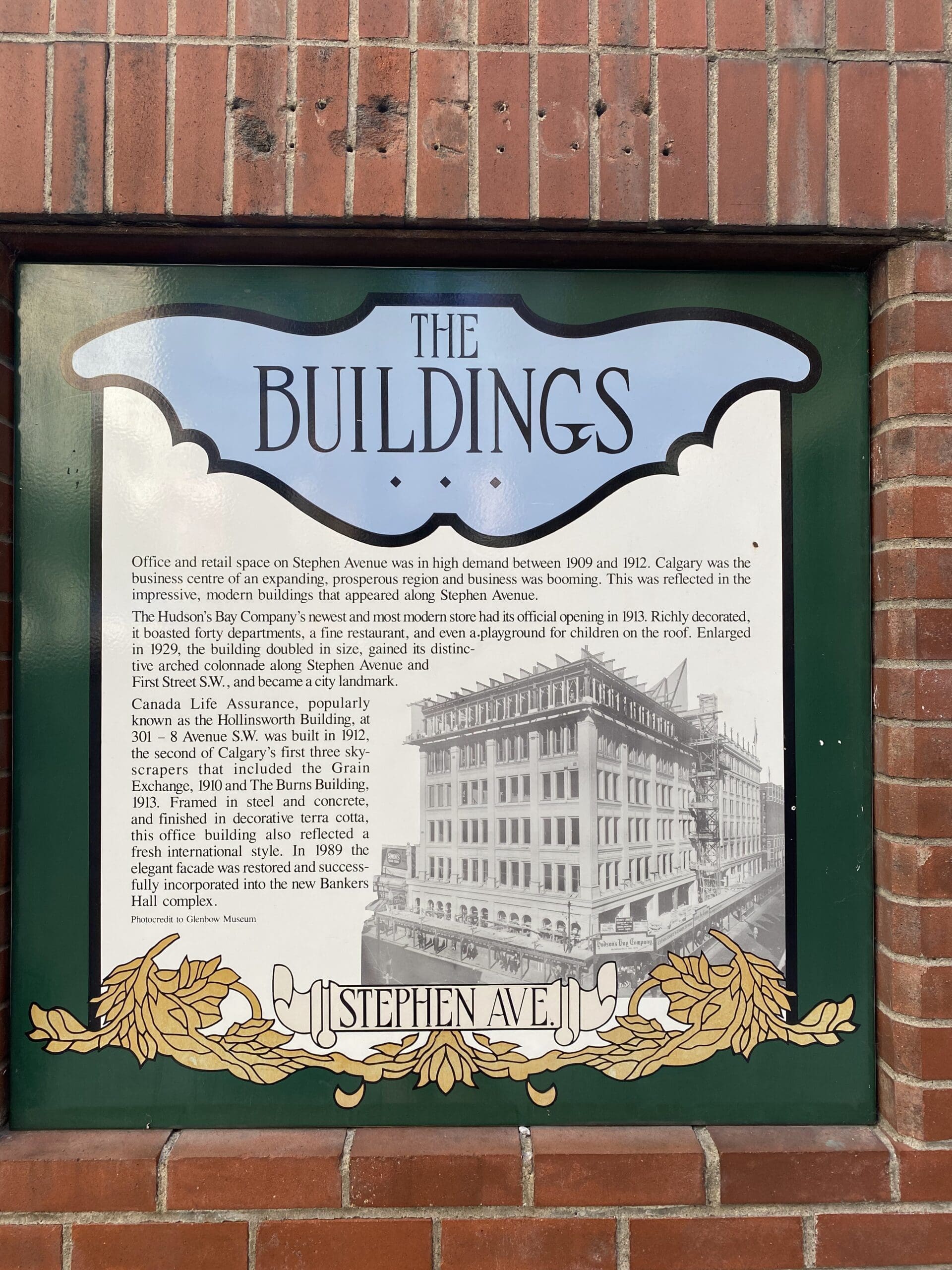 This sign describes the historical buildings on Stephen Avenue Walk.