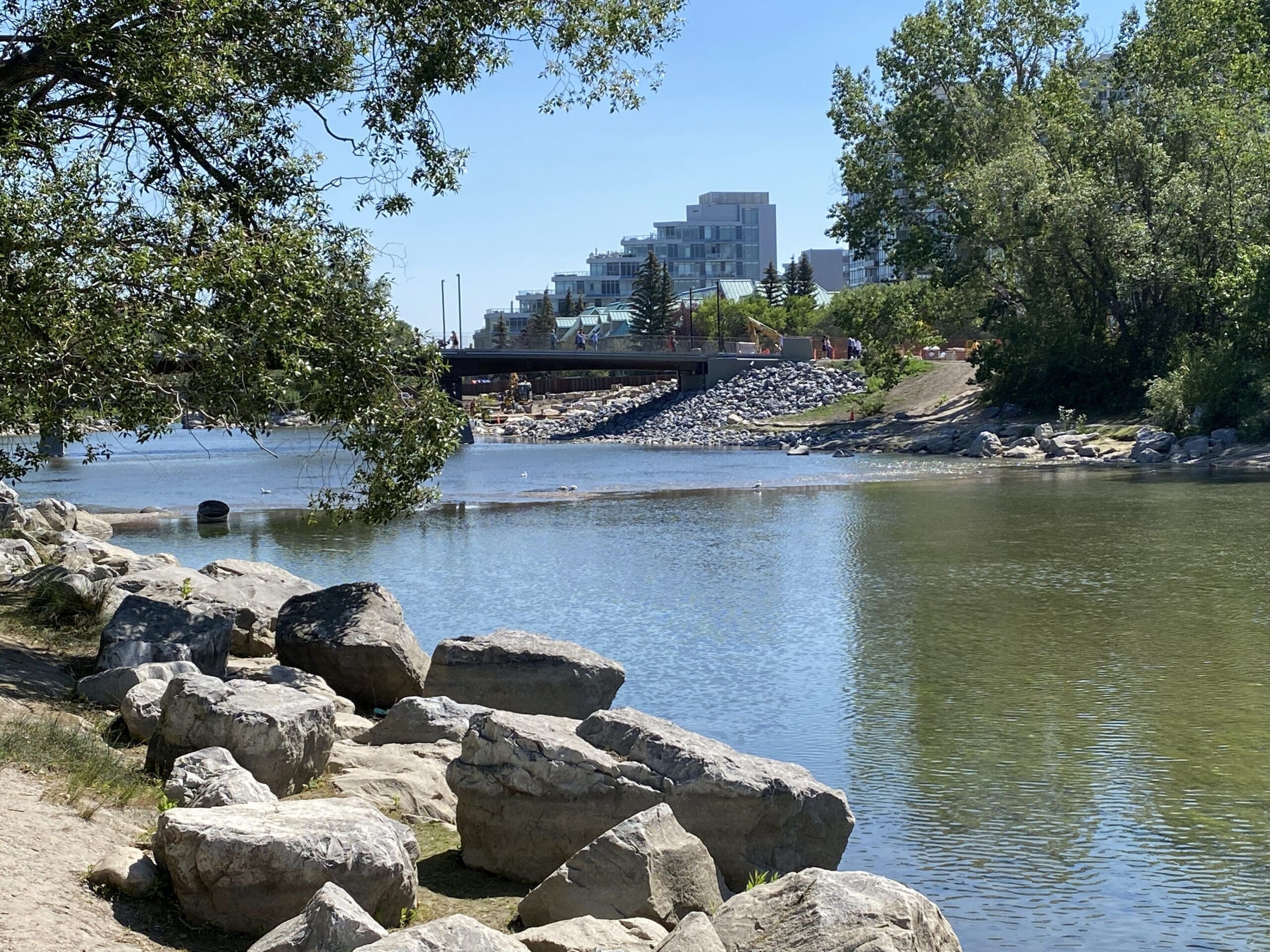 Looking towards downtown Calgary along the water.