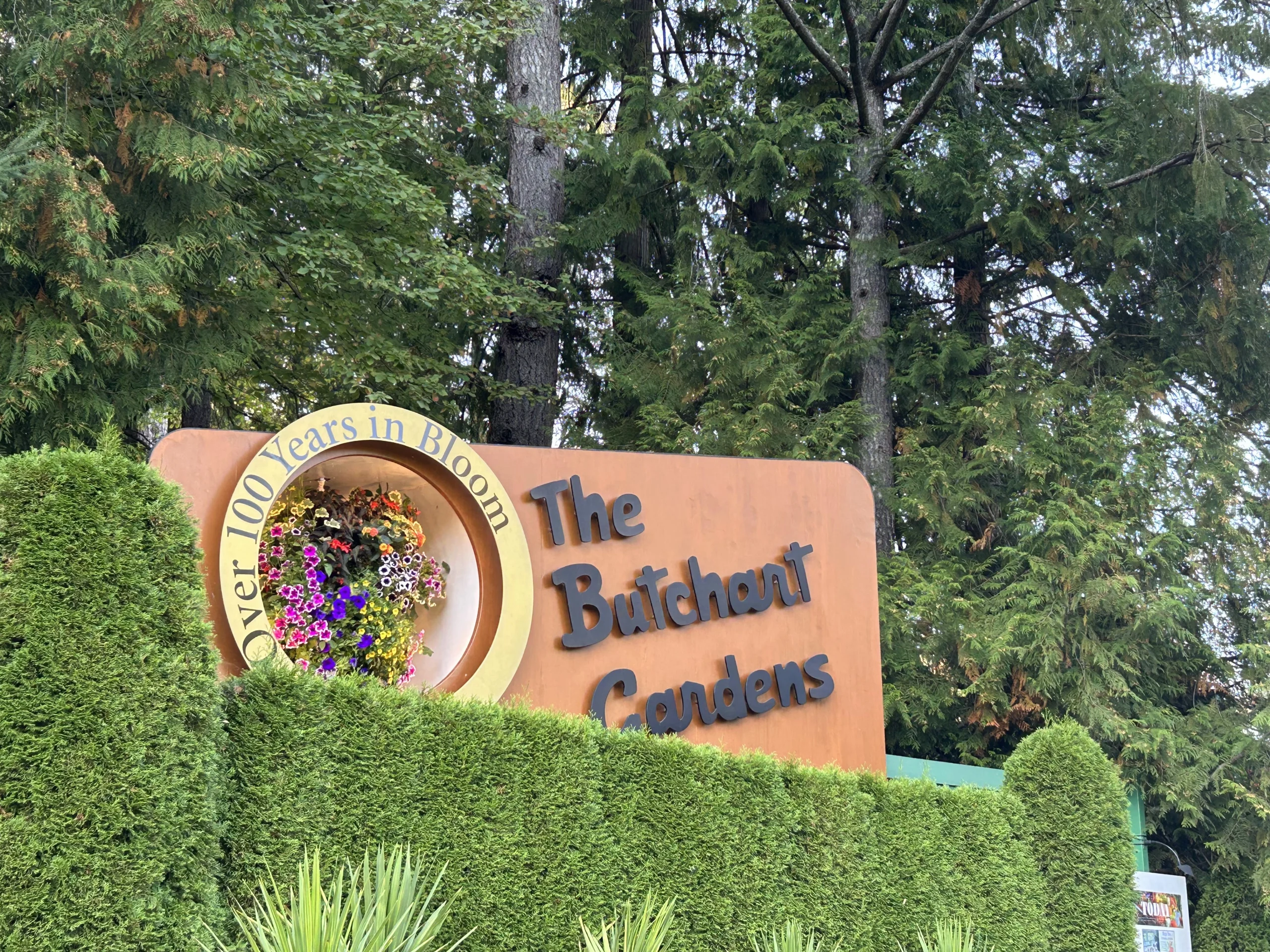 Sign at the Entrance to the Butchart Gardens - Over 100 Years in Bloom