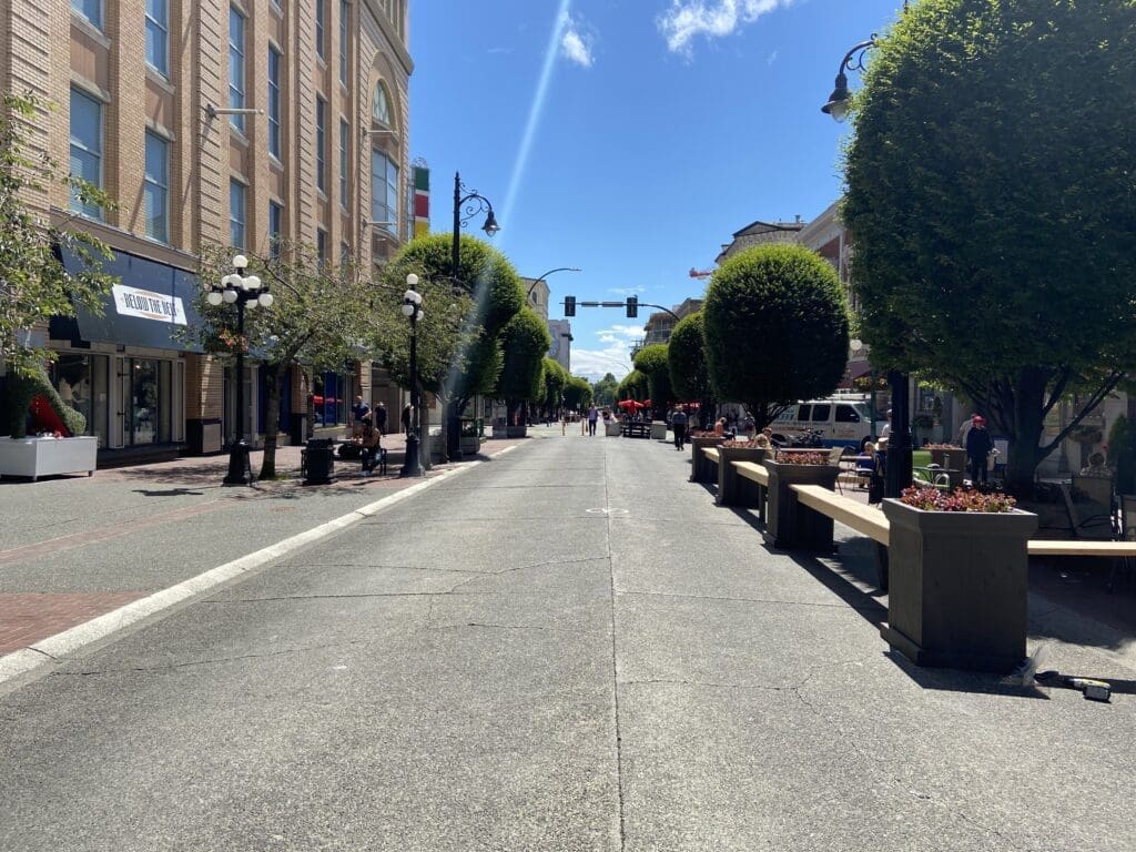 Government Street in Victoria on a sunny day.