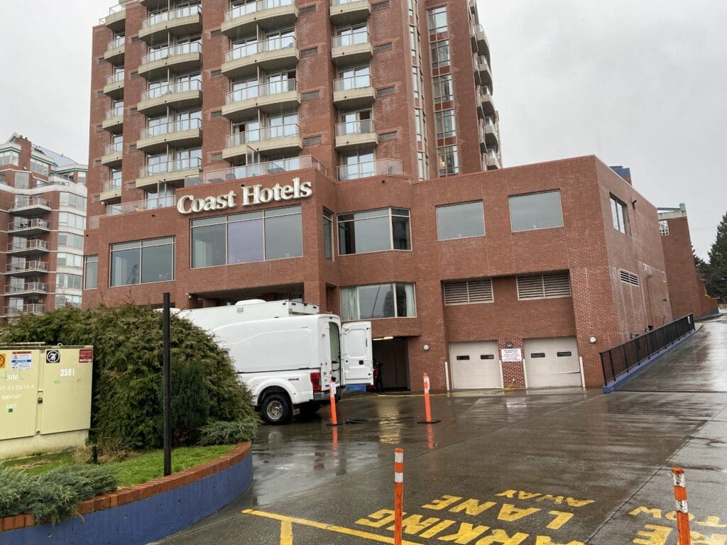 Coast Hotel from the back (from the harbour path)